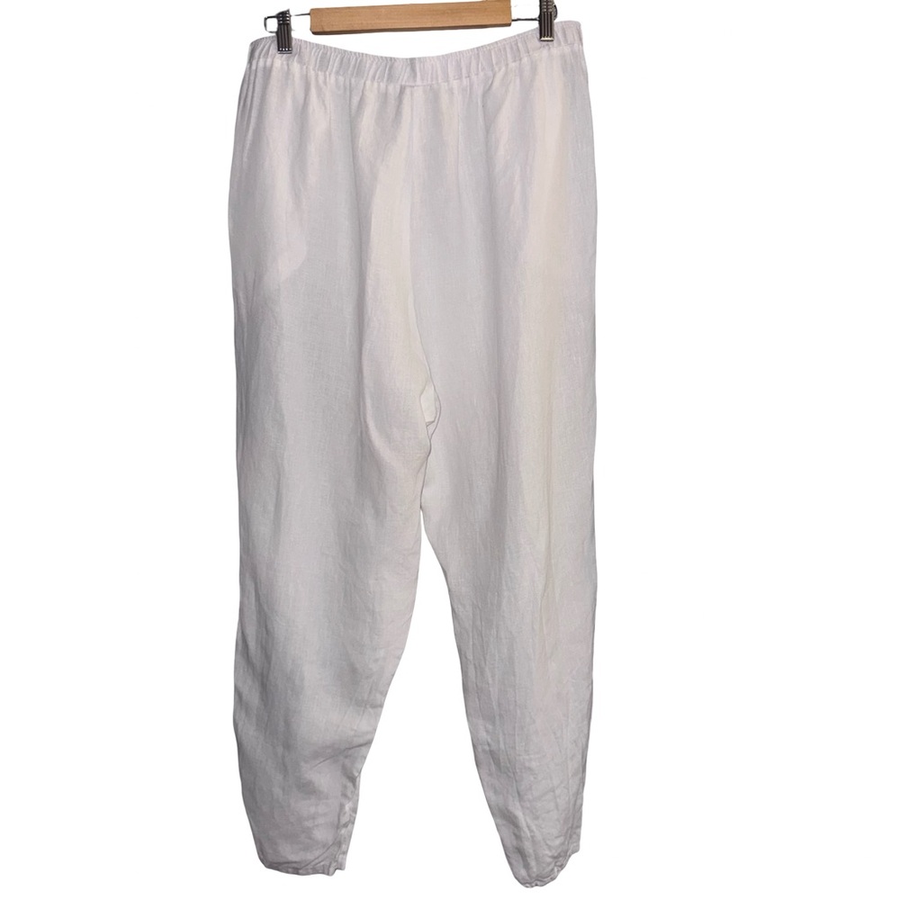 Match Point 100% Linen Pants L White Elastic Waist Made USA Coastal Nancy Meyers - Picture 2 of 6